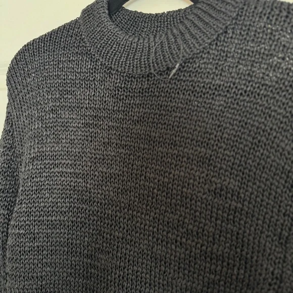 ZARA Sweater Chunky TEXTURED MESH KNIT LONG SLEEVE TOP Sheen Black S - Picture 3 of 6
